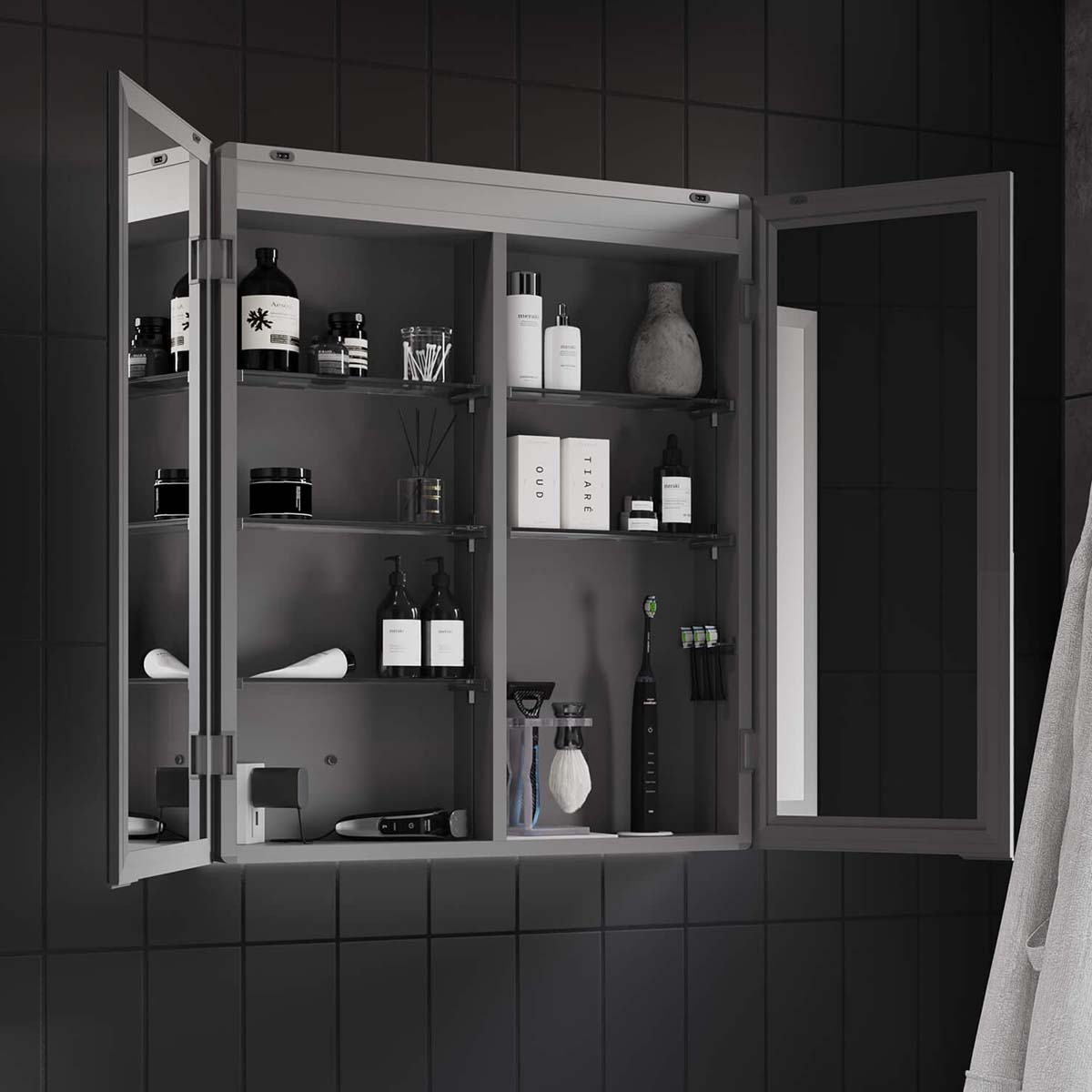 hib isoe 80 LED Frame 2 Door Mirror Cabinet 70x80cm