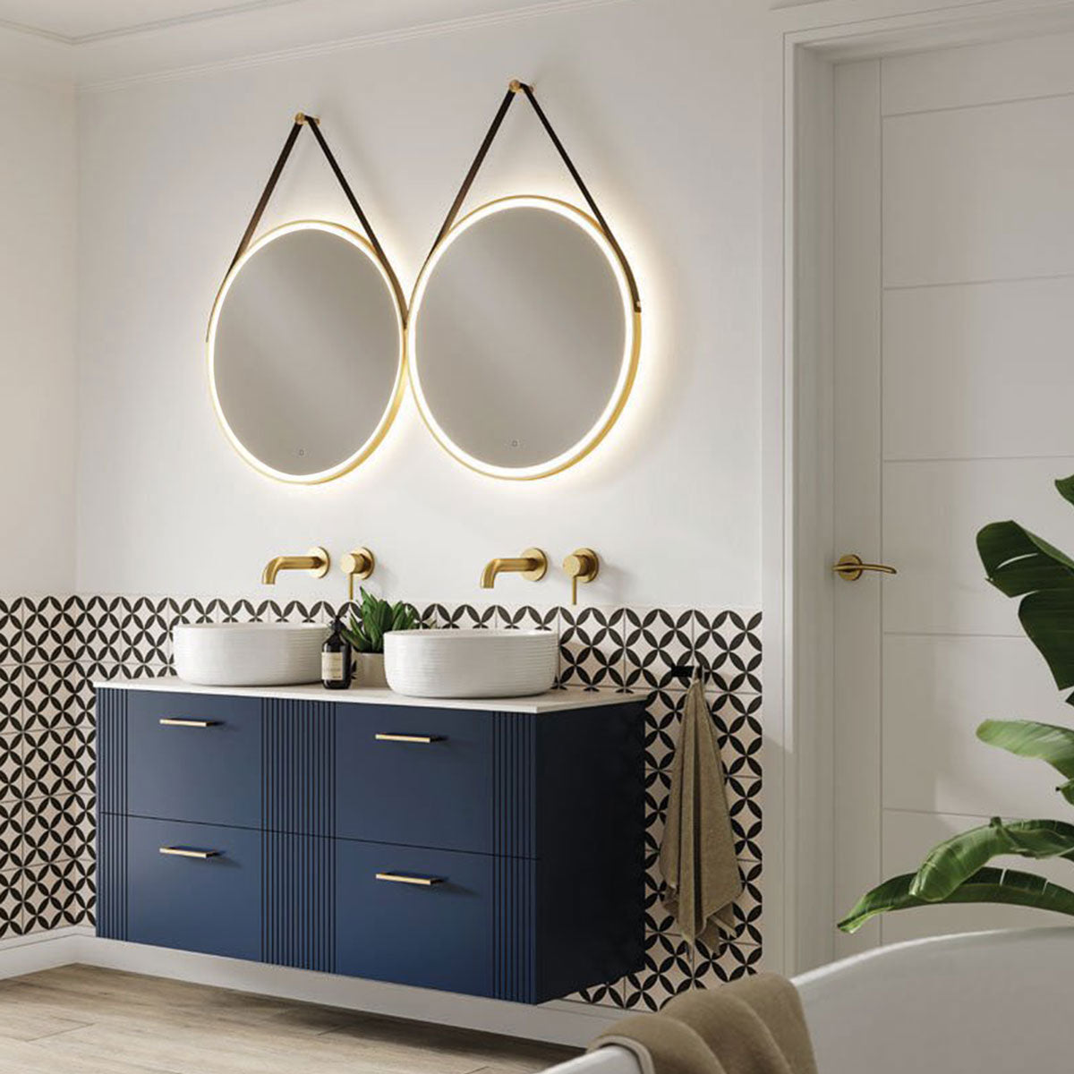 HiB Solstice Brushed Brass Frame LED Illuminated Mirror With Demister Pad