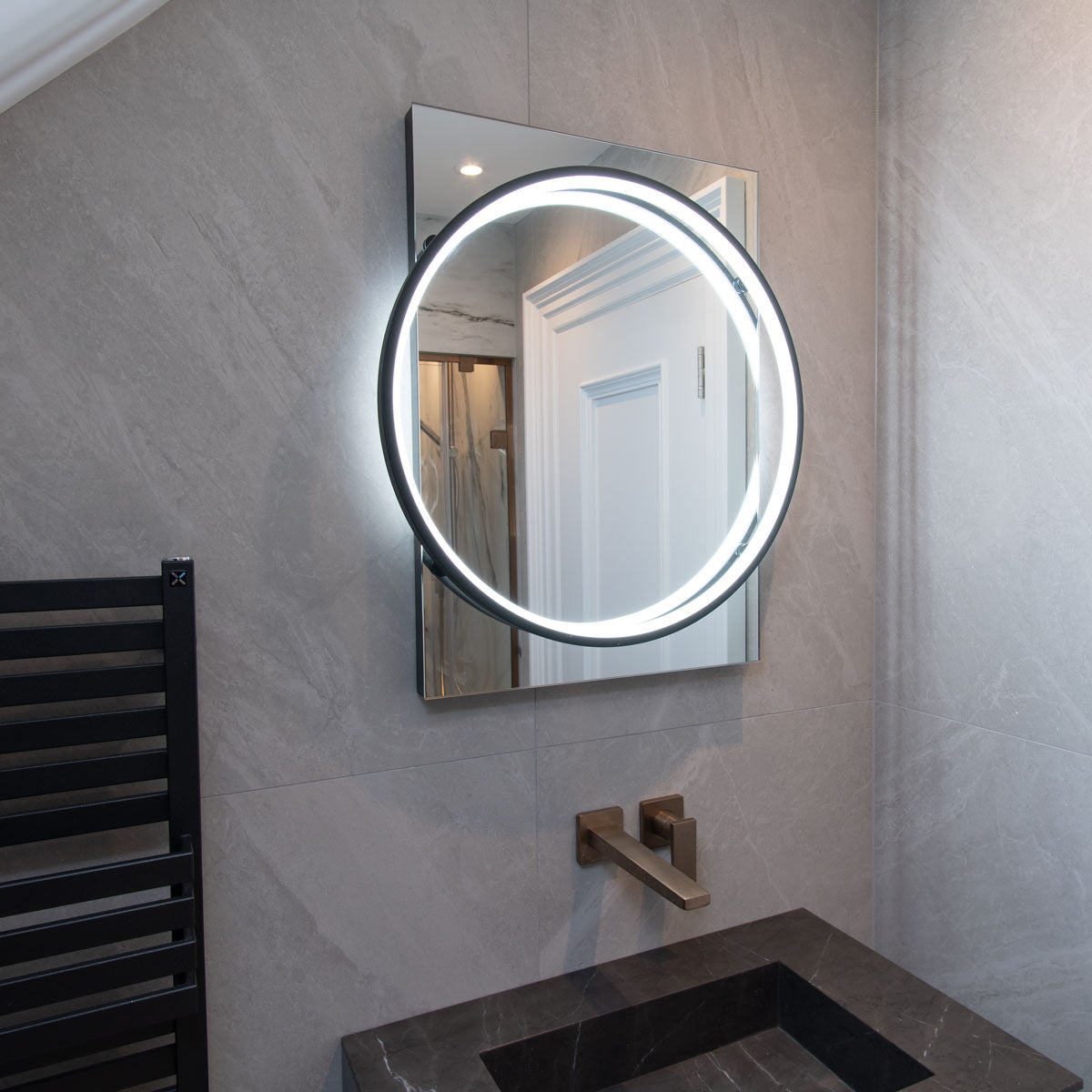 HiB Solas Black Frame LED Illuminated Fog-Free Mirror