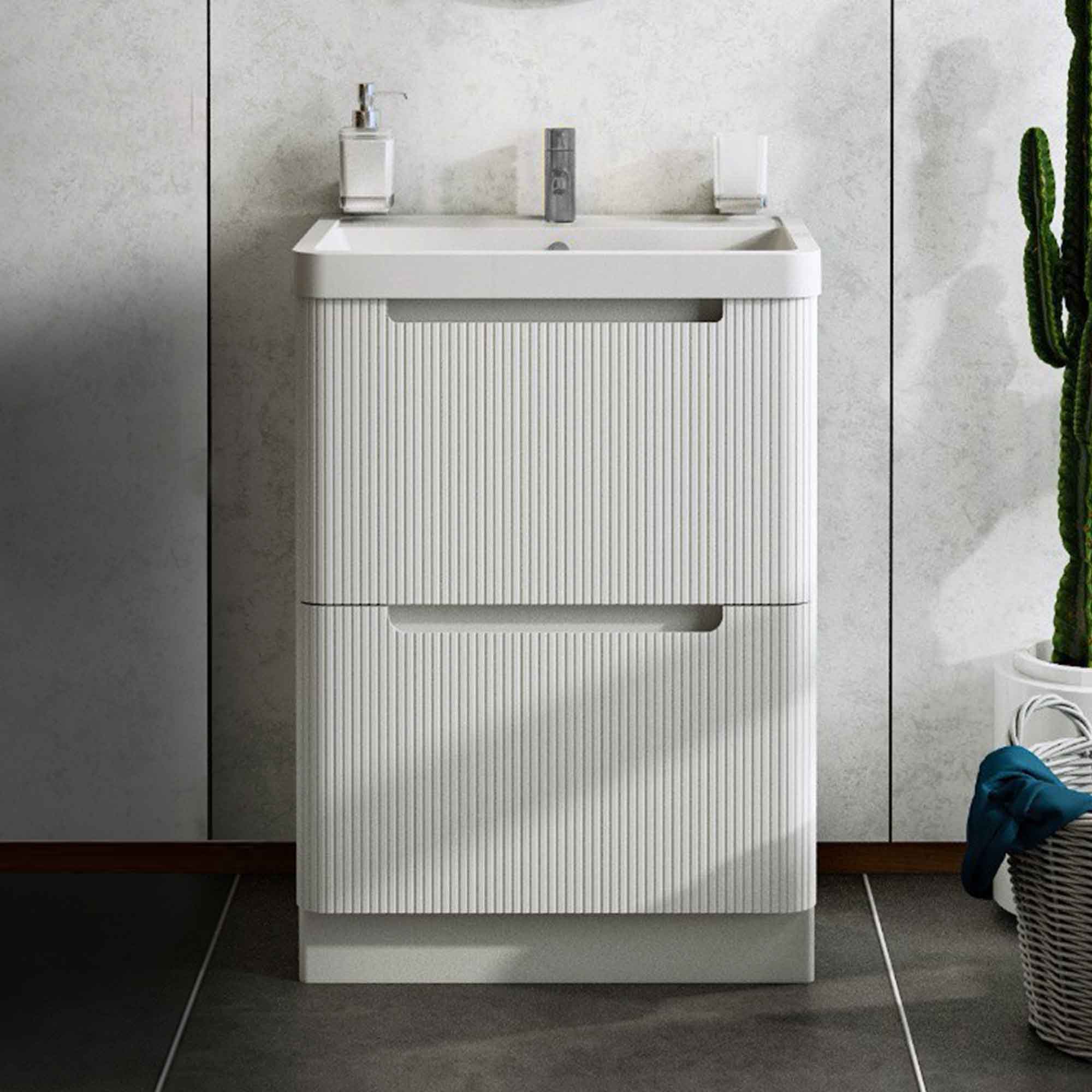hudson 600 fluted wall mounted vanity unit gloss white