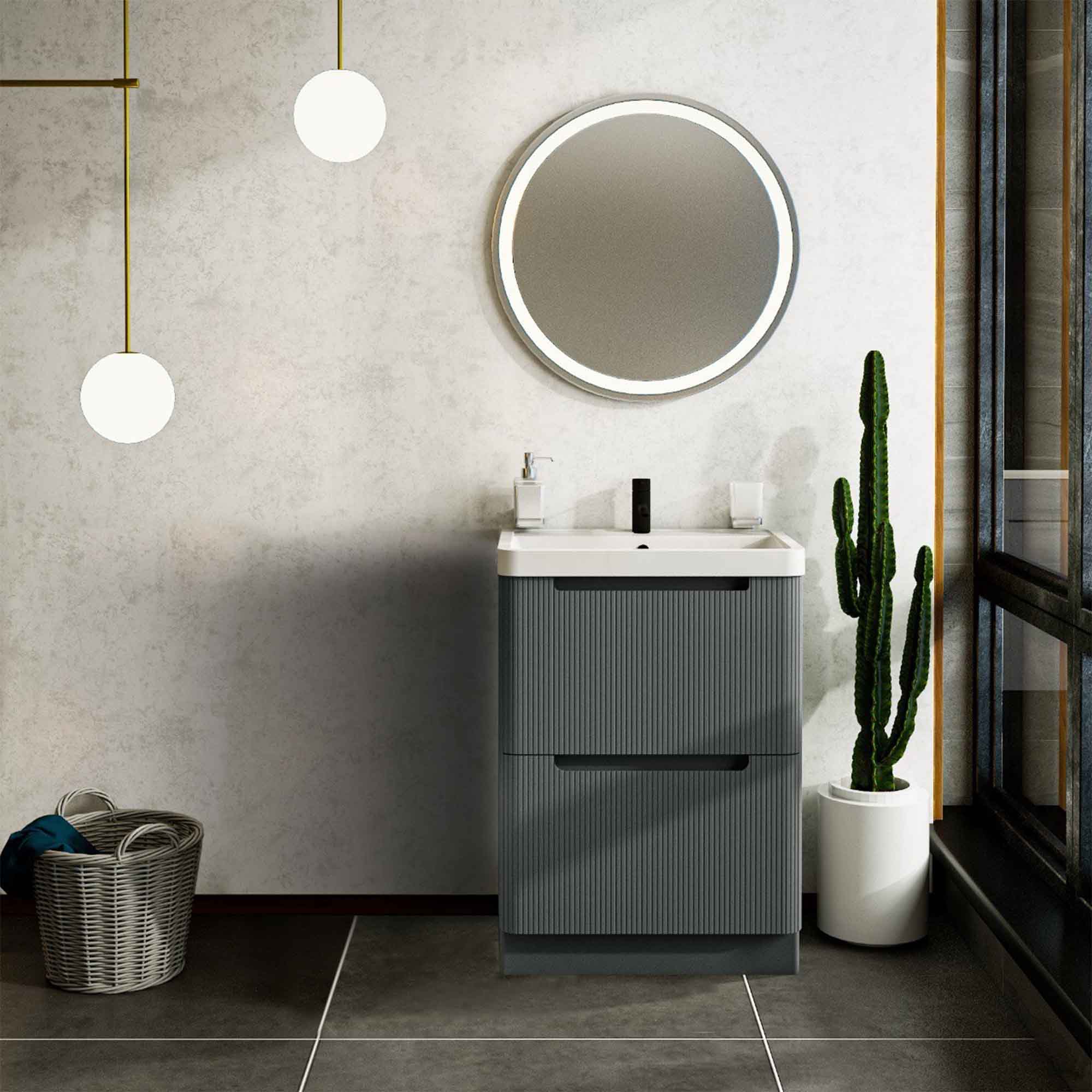 hudson 600 fluted wall mounted vanity unit midnight shadow