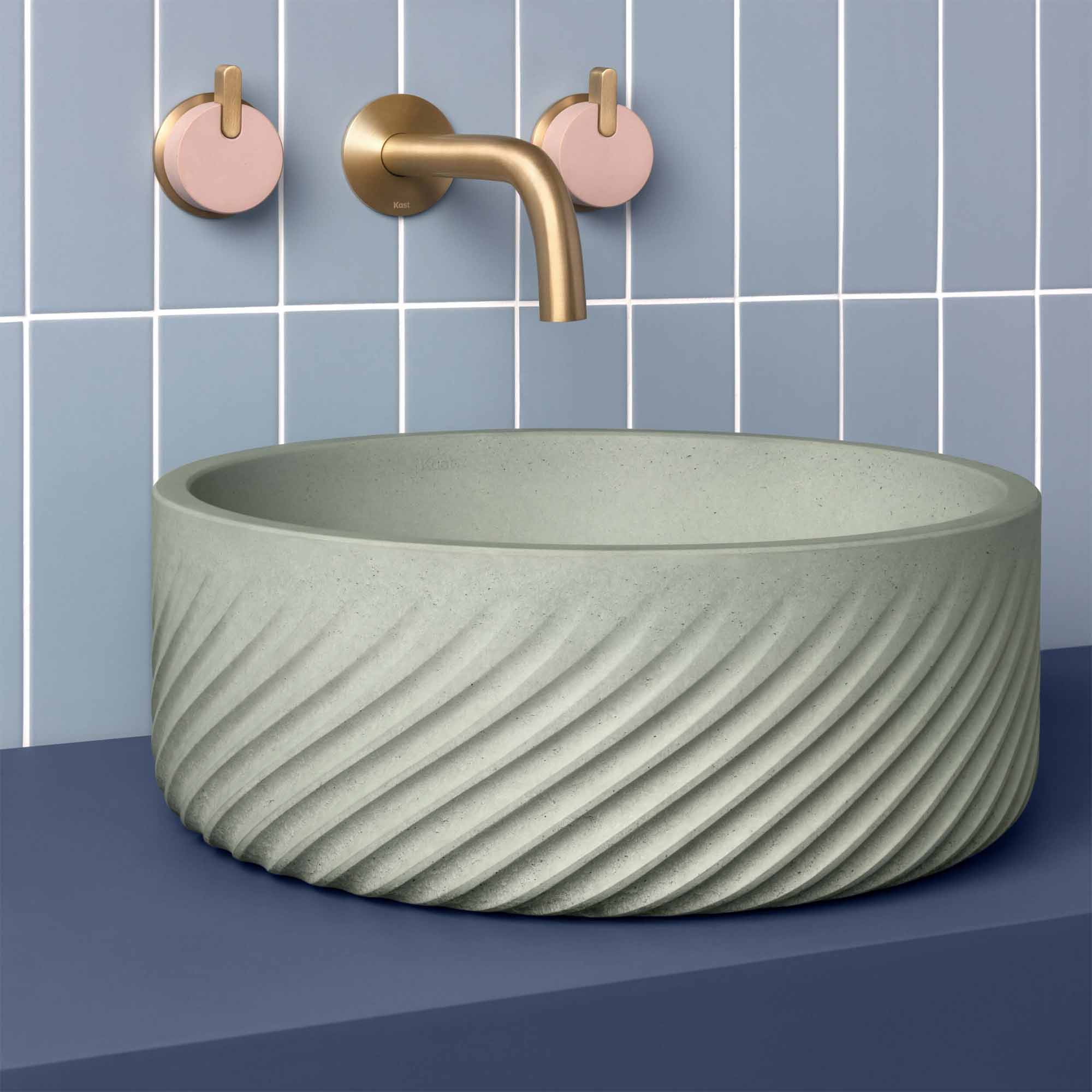 kast mila round concrete countertop basin sage patterned