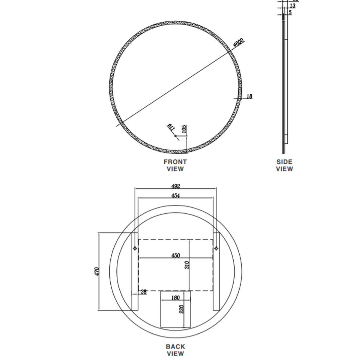 Kate Round LED Slimline Mirror With Contactless Sensor Switch