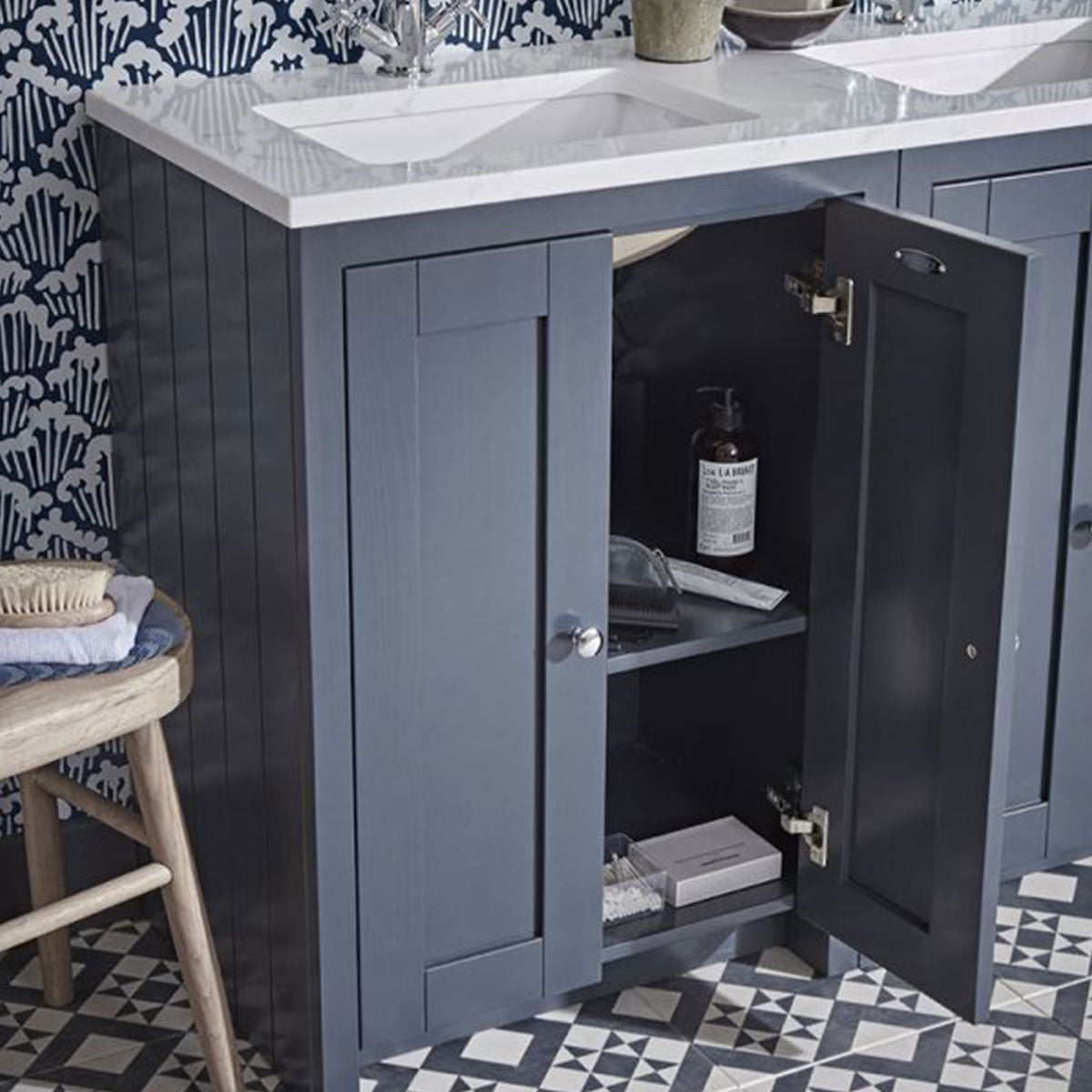 Lansdown 600 Floor Standing Underslung Vanity Unit With Worktop and Inset Basin