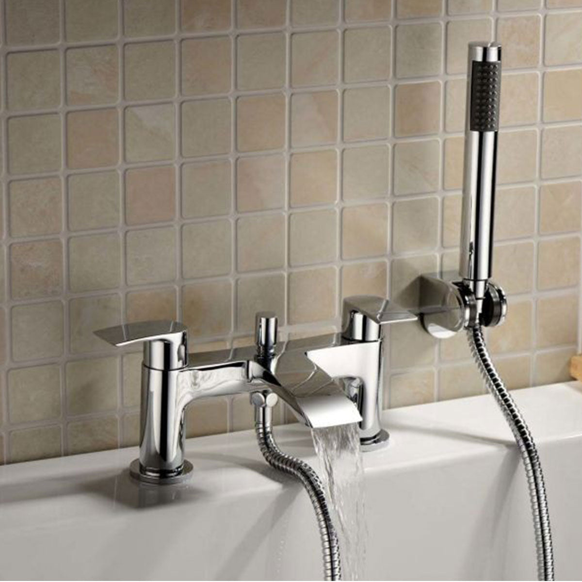 Granlusso Amalfi Chrome Bath Shower Mixer With Handset Kit