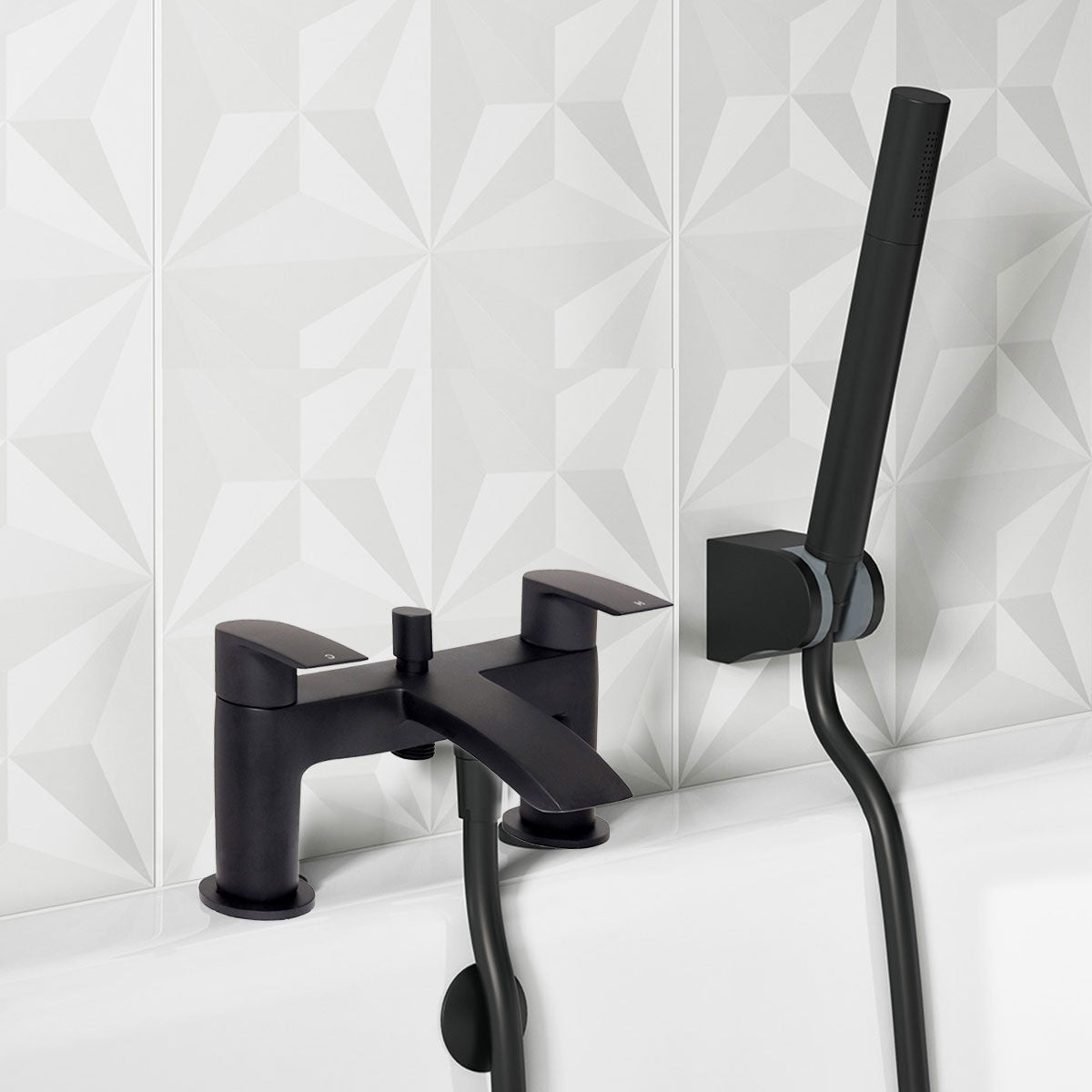Deluxe Manly Black Bath Shower Mixer With Handset Kit