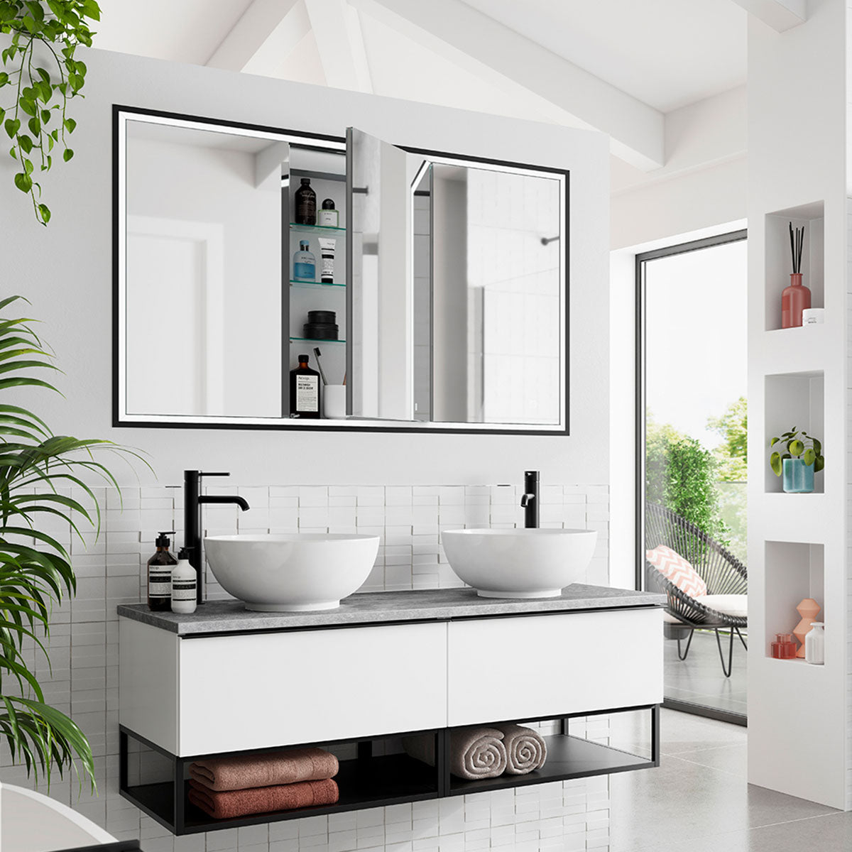 HiB Vanquish 120 3-Door Recessed LED Mirror Cabinet With Charging Sockets