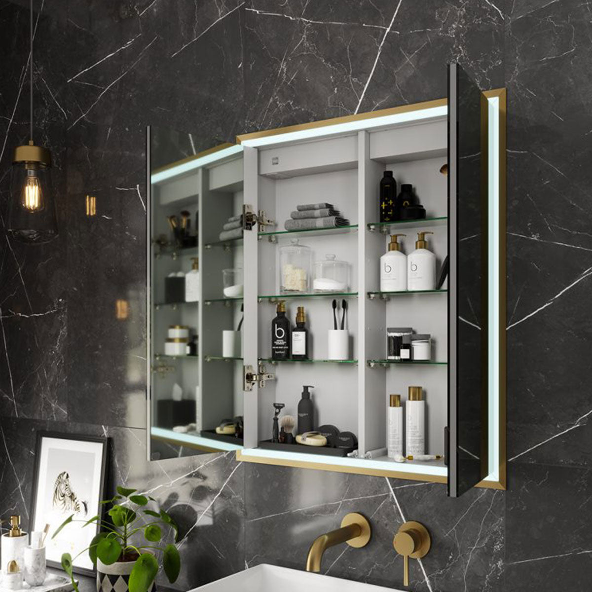 HiB Vanquish Recessed Double Door LED Mirror Cabinet With Charging Sockets