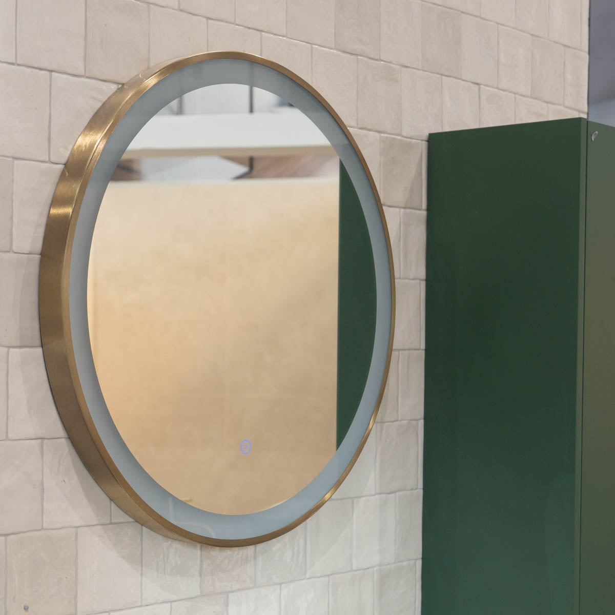 Deluxe Pembroke Brushed Brass Round LED Mirror with Demist & Colour Change