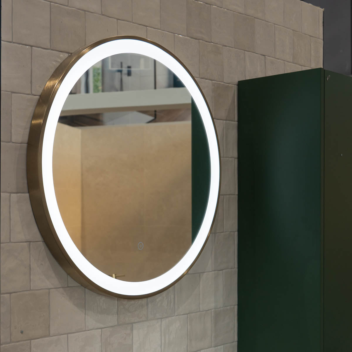 Deluxe Pembroke Brushed Brass Round LED Mirror with Demist & Colour Change