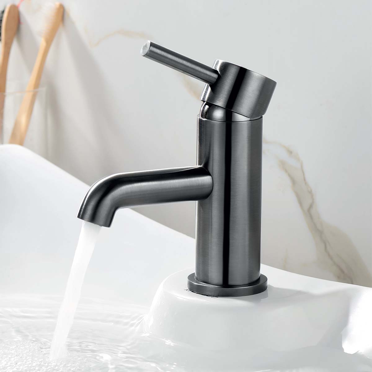 Deluxe Pembroke basin mixer tap monobloc with click clack waste gun metal
