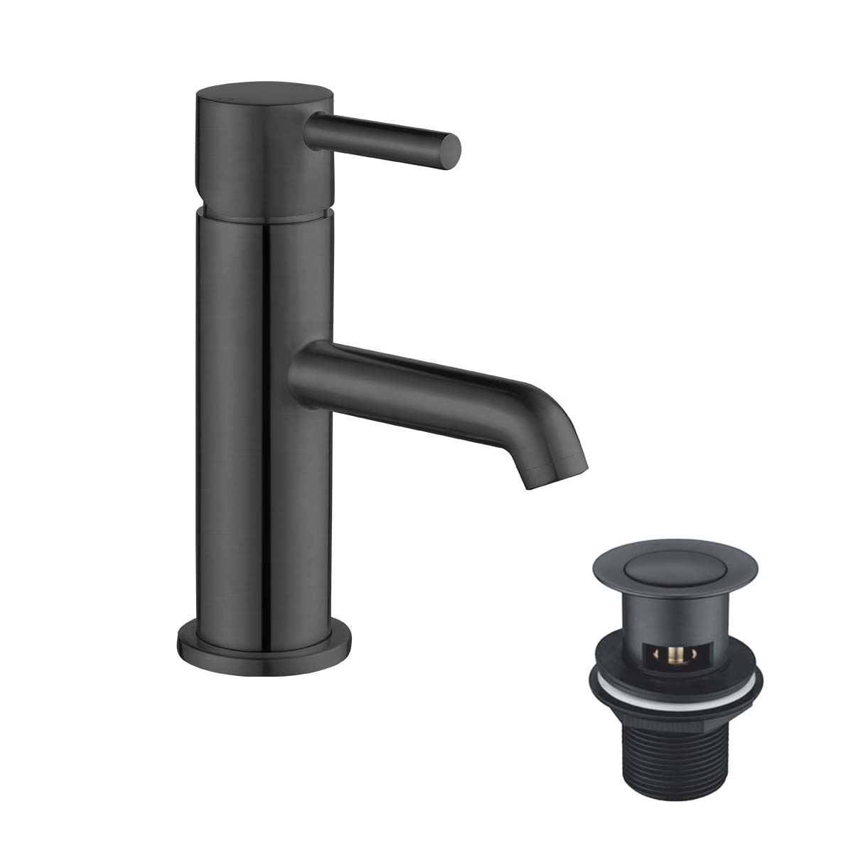 Deluxe Pembroke basin mixer tap monobloc with click clack waste gun metal