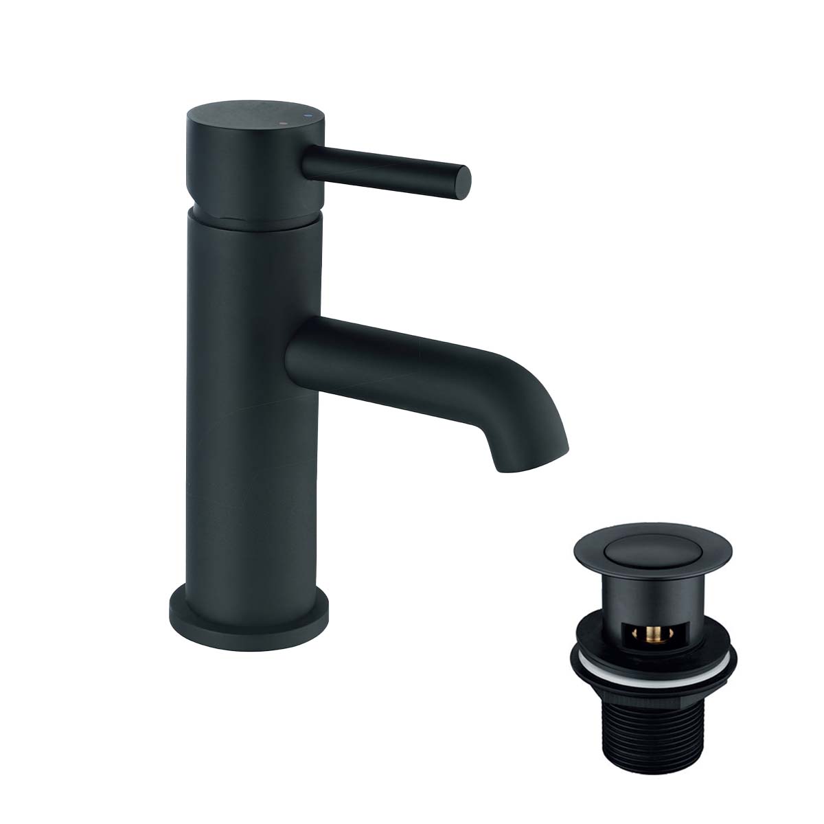 Deluxe Pembroke basin mixer tap monobloc with click clack waste matt black