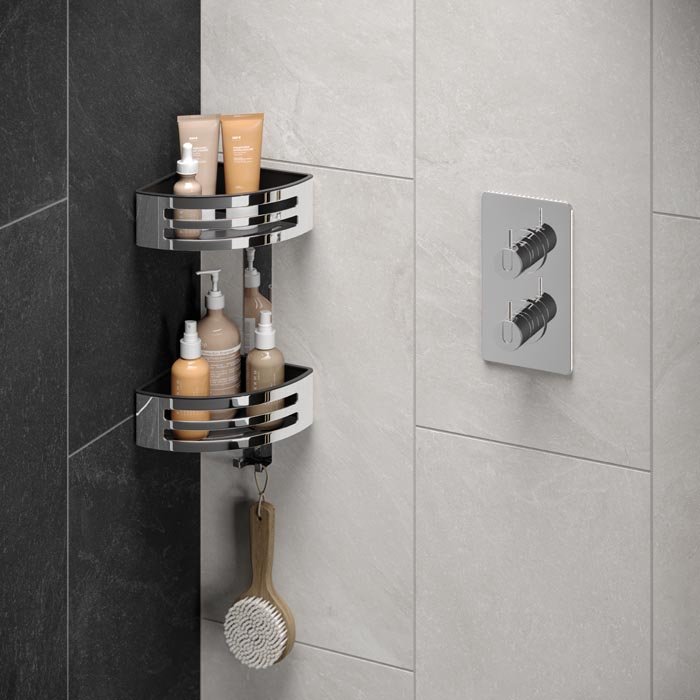 Deluxe Two Tier Corner Shower Basket With Removable Tray