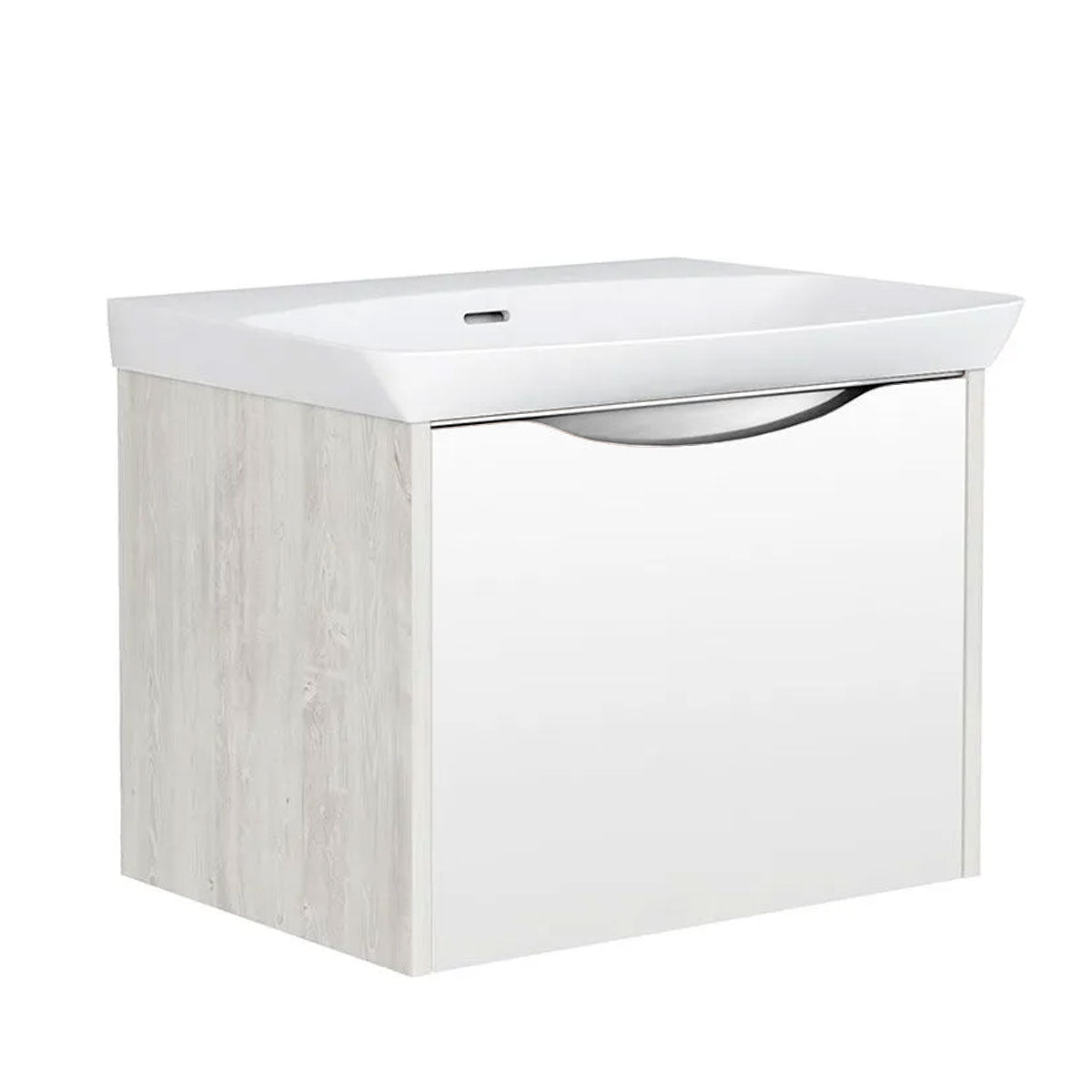 Utopia Lustre 1-Drawer Wall Hung Vanity Unit With Washbasin and LED Illumination - Sandwashed White