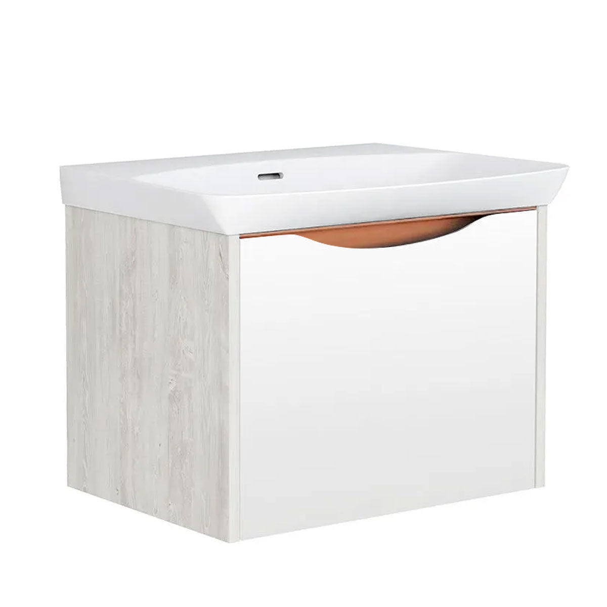 Utopia Lustre 1-Drawer Wall Hung Vanity Unit With Washbasin and LED Illumination - Sandwashed White