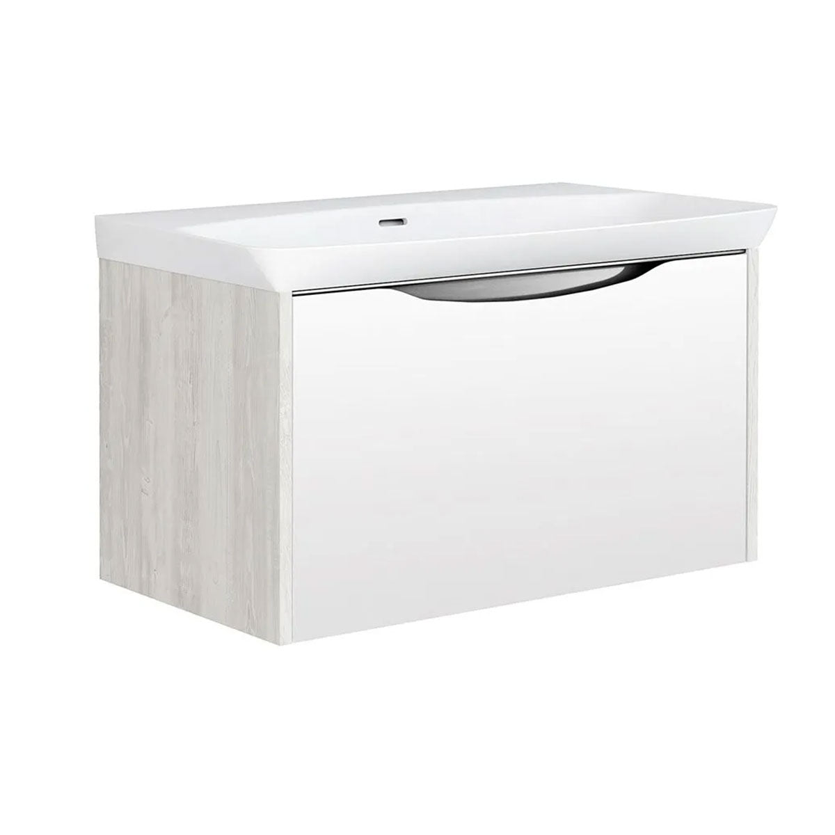 Utopia Lustre 1-Drawer Wall Hung Vanity Unit With Washbasin and LED Illumination - Sandwashed White