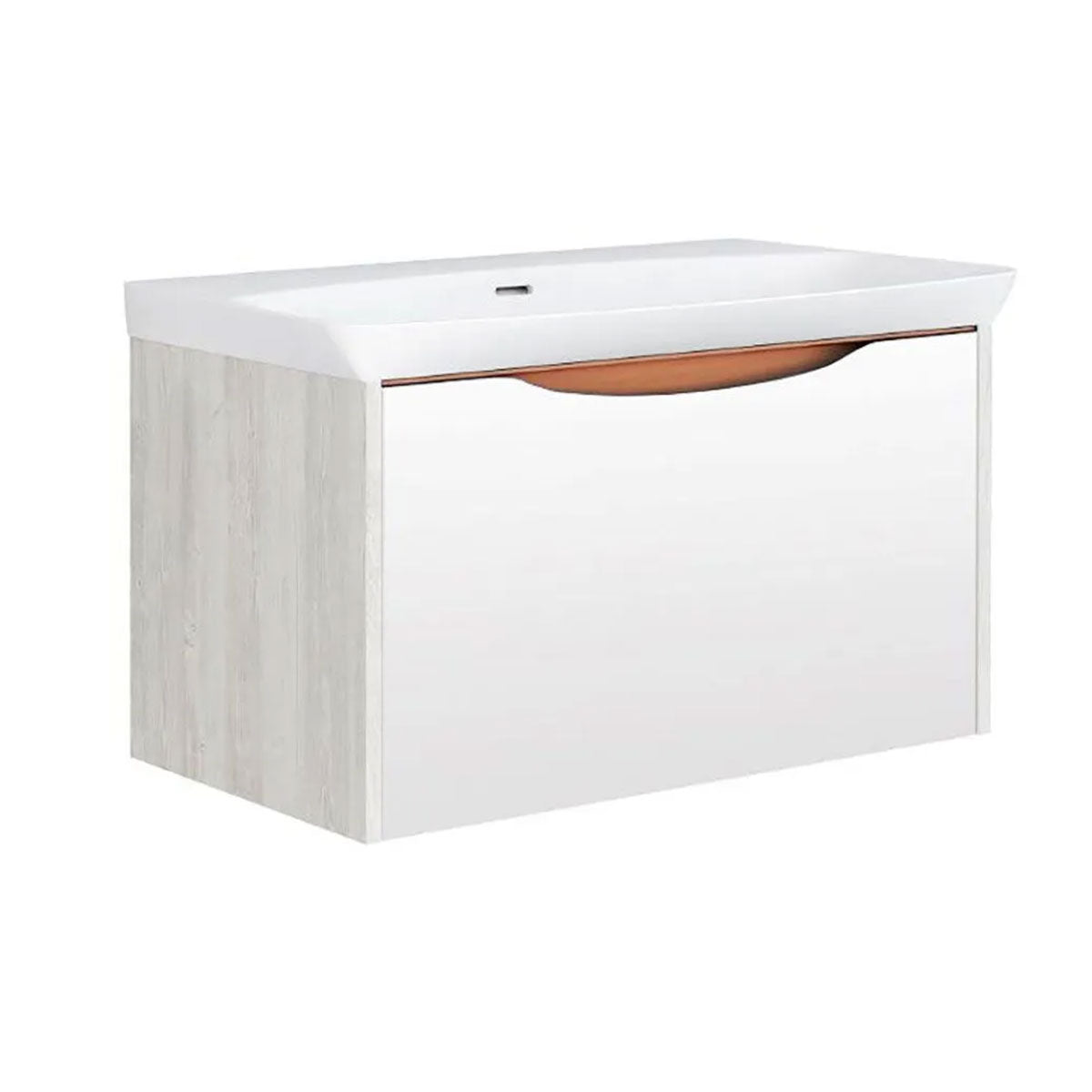 Utopia Lustre 1-Drawer Wall Hung Vanity Unit With Washbasin and LED Illumination - Sandwashed White