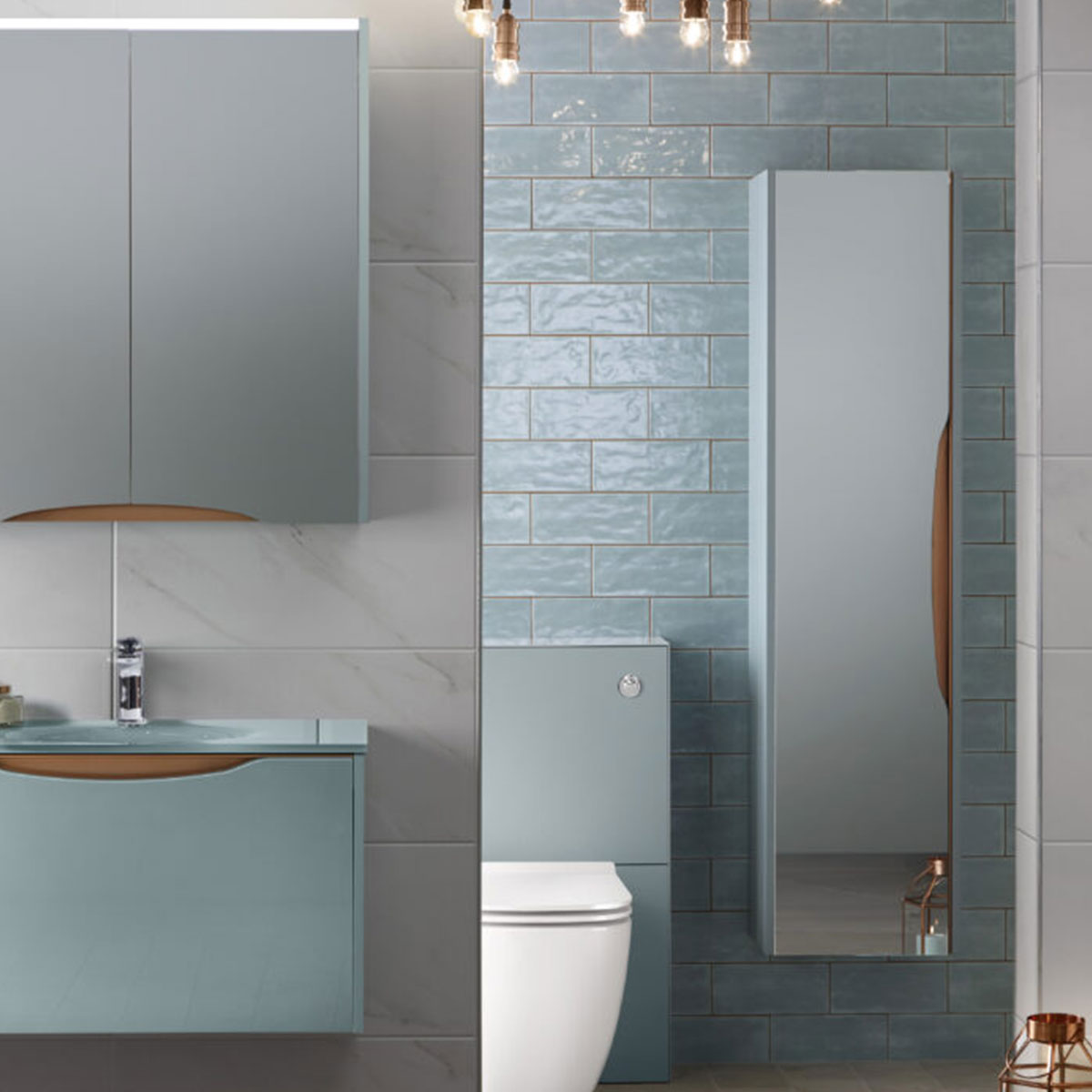 Utopia Lustre Wall Hung Bathroom Tall Storage Mirror Cabinet sea green