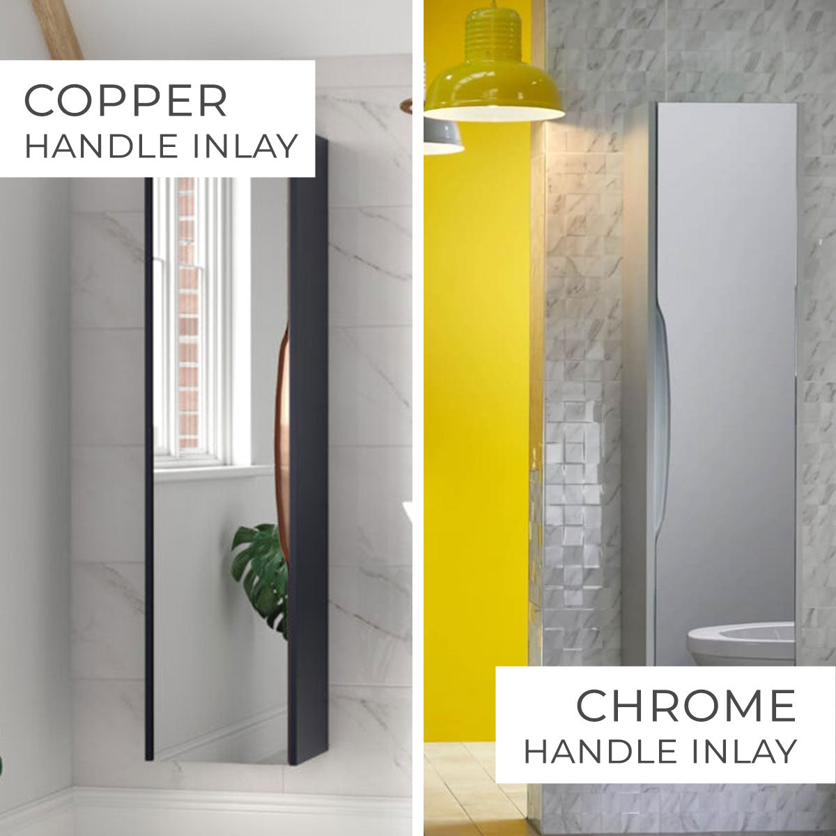 Utopia Lustre Wall Hung Bathroom Tall Storage Mirror Cabinet handle finish range