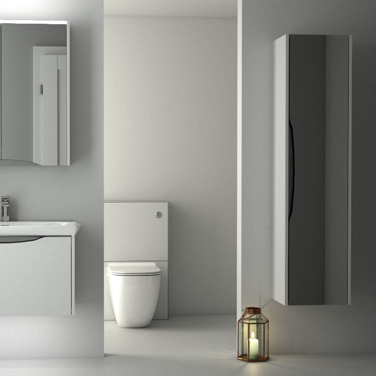 Utopia Lustre Wall Hung Bathroom Tall Storage Mirror Cabinet powder grey