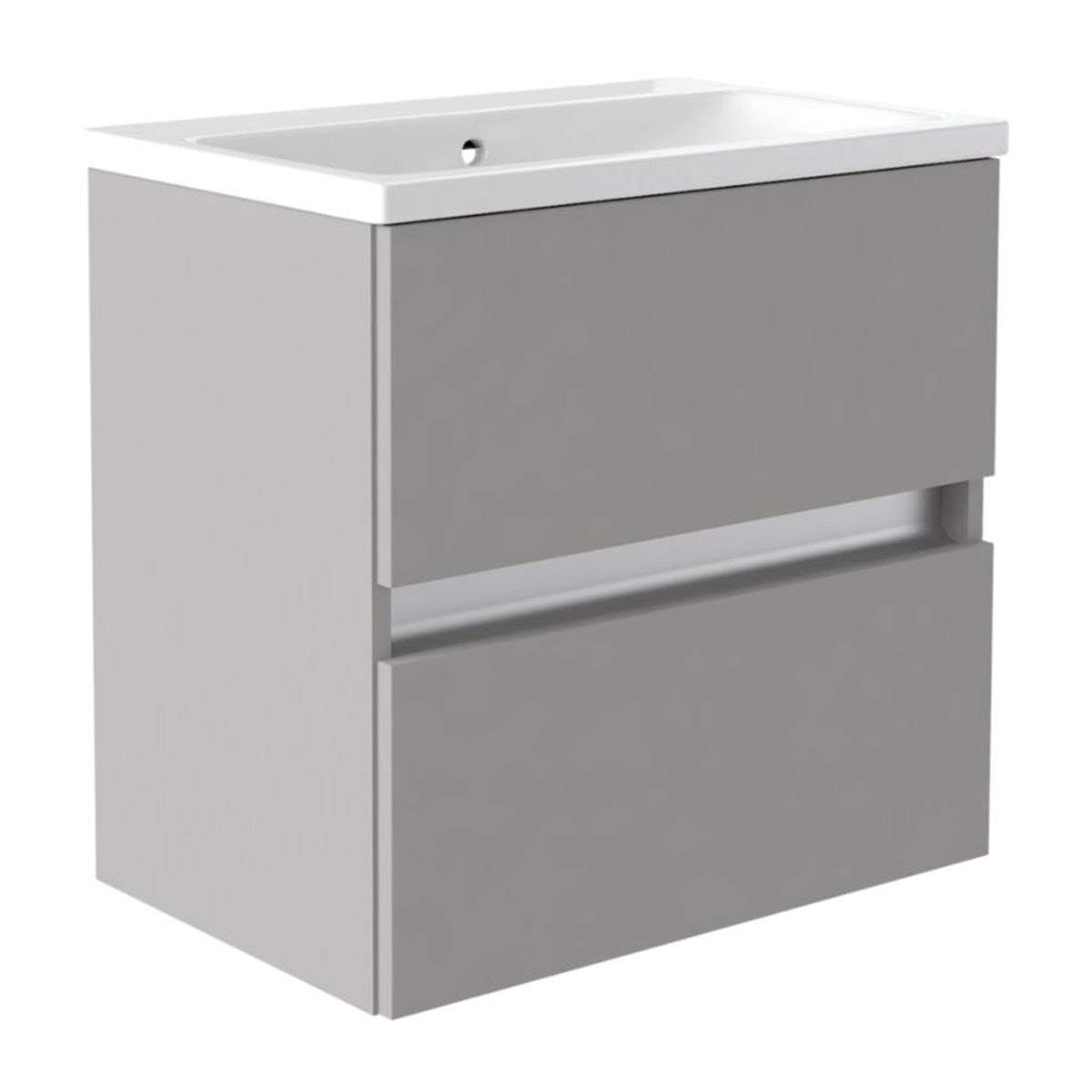 utopia qube compact 600mm 2 drawer wall-hung-vanity unit with ceramic basin pebble grey