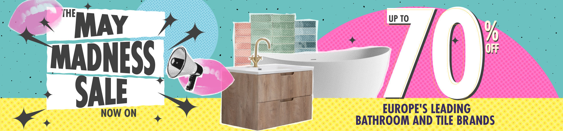 may madness bathroom and tile sale banner 