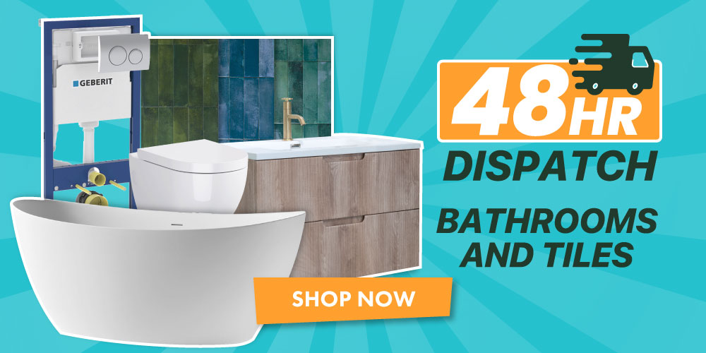 48-hour dispatch bathrooms and tiles banner