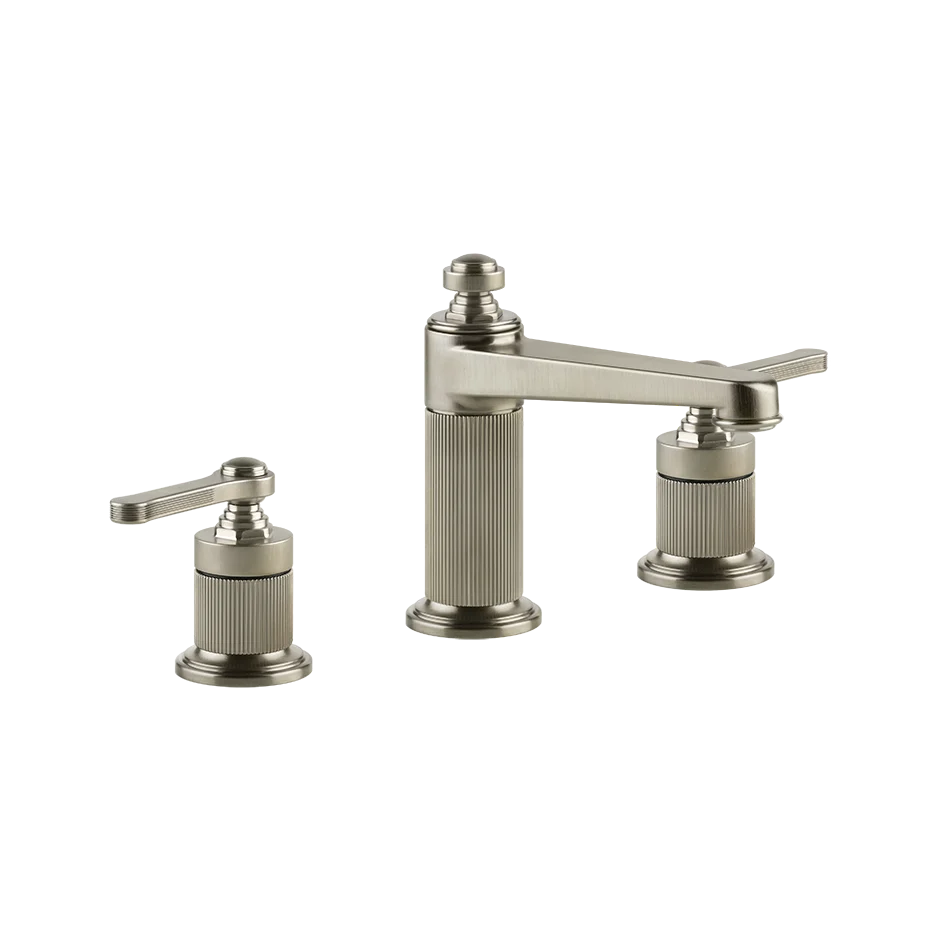 Gessi Venti20 Medium 3-Hole Basin Mixer in finox brush nickel finish, supplied by Deluxe Bathrooms.