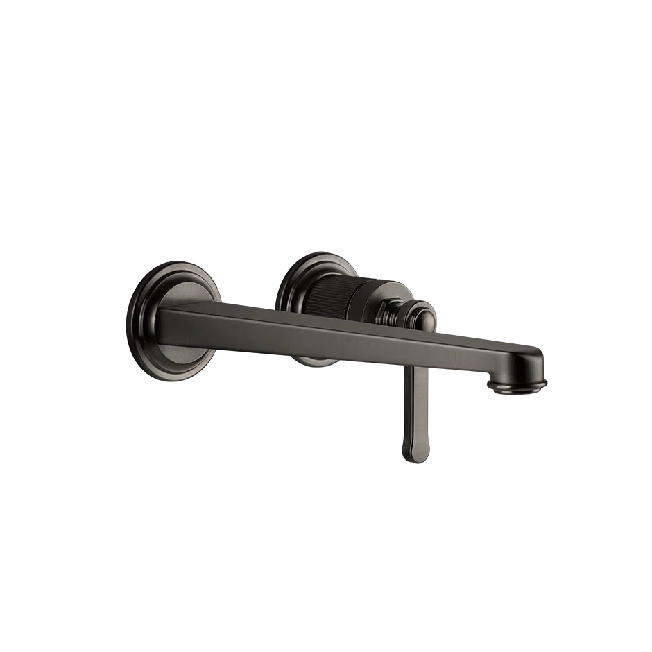 Gessi Venti20 Wall Mounted 2-Hole Long Spout Basin Mixer in black metal brushed finish, supplied by Deluxe Bathrooms.