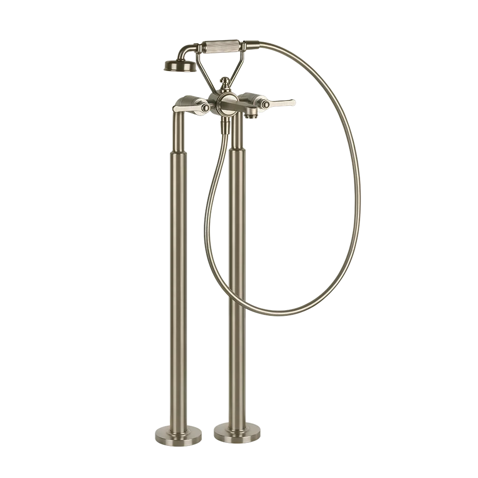 Gessi Venti20 Freestanding Bath Shower Mixer in the finox brushed nickel finish, supplied by Deluxe Bathrooms.