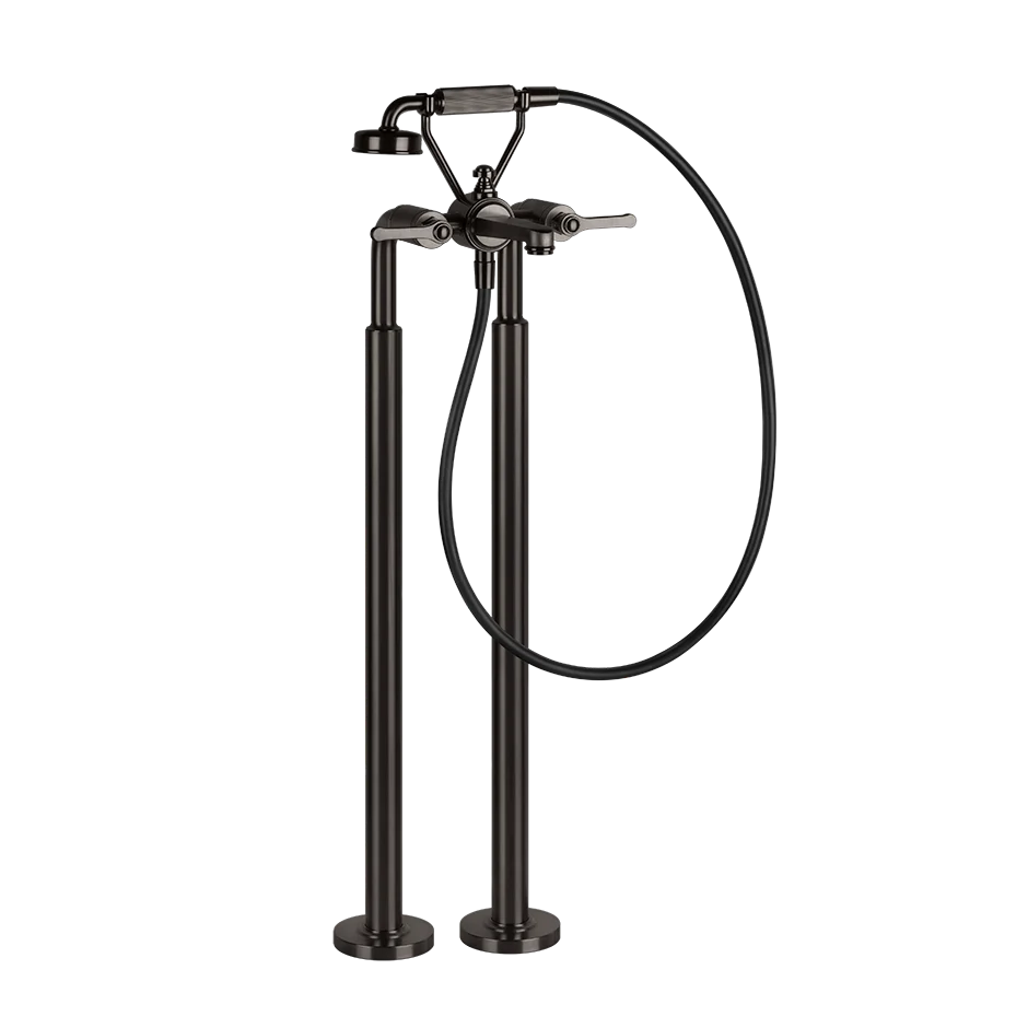 Gessi Venti20 Freestanding Bath Shower Mixer in the black metal brushed finish, supplied by Deluxe Bathrooms.