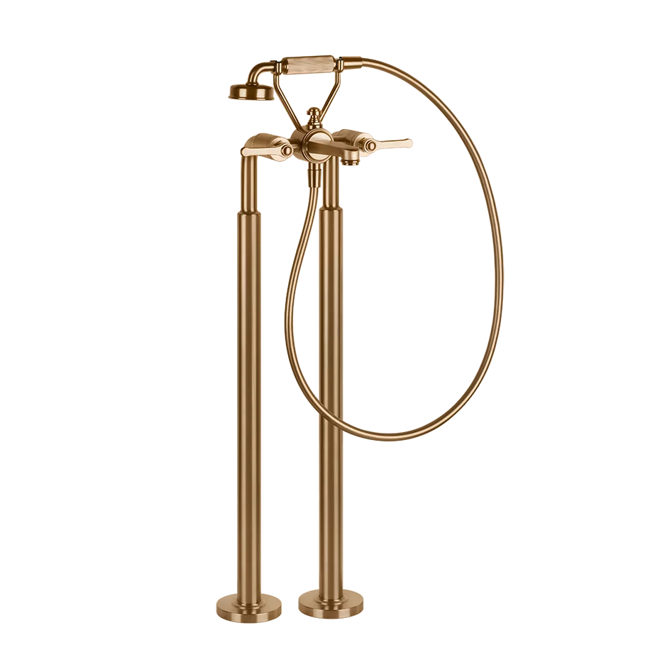 Gessi Venti20 Freestanding Bath Shower Mixer in the warm bronze brushed finish, supplied by Deluxe Bathrooms.