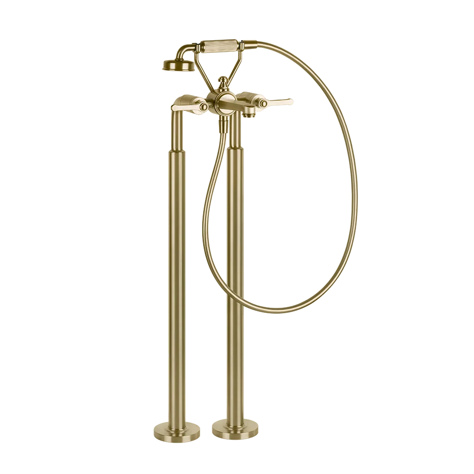 Gessi Venti20 Freestanding Bath Shower Mixer in the brass brushed finish, supplied by Deluxe Bathrooms.