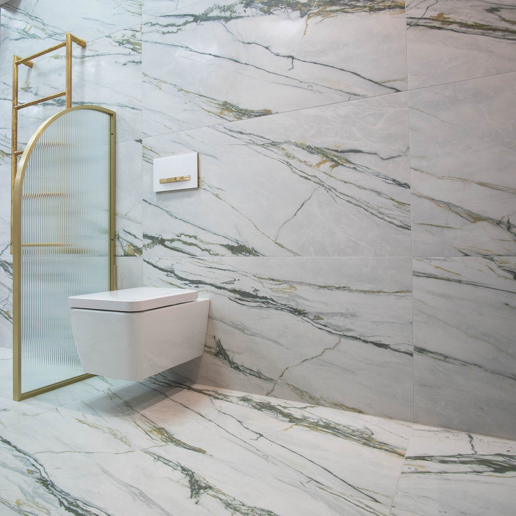 Deluxe Calacatta Green 3D Marble Effect Porcelain Tile 60x120cm Matt ...