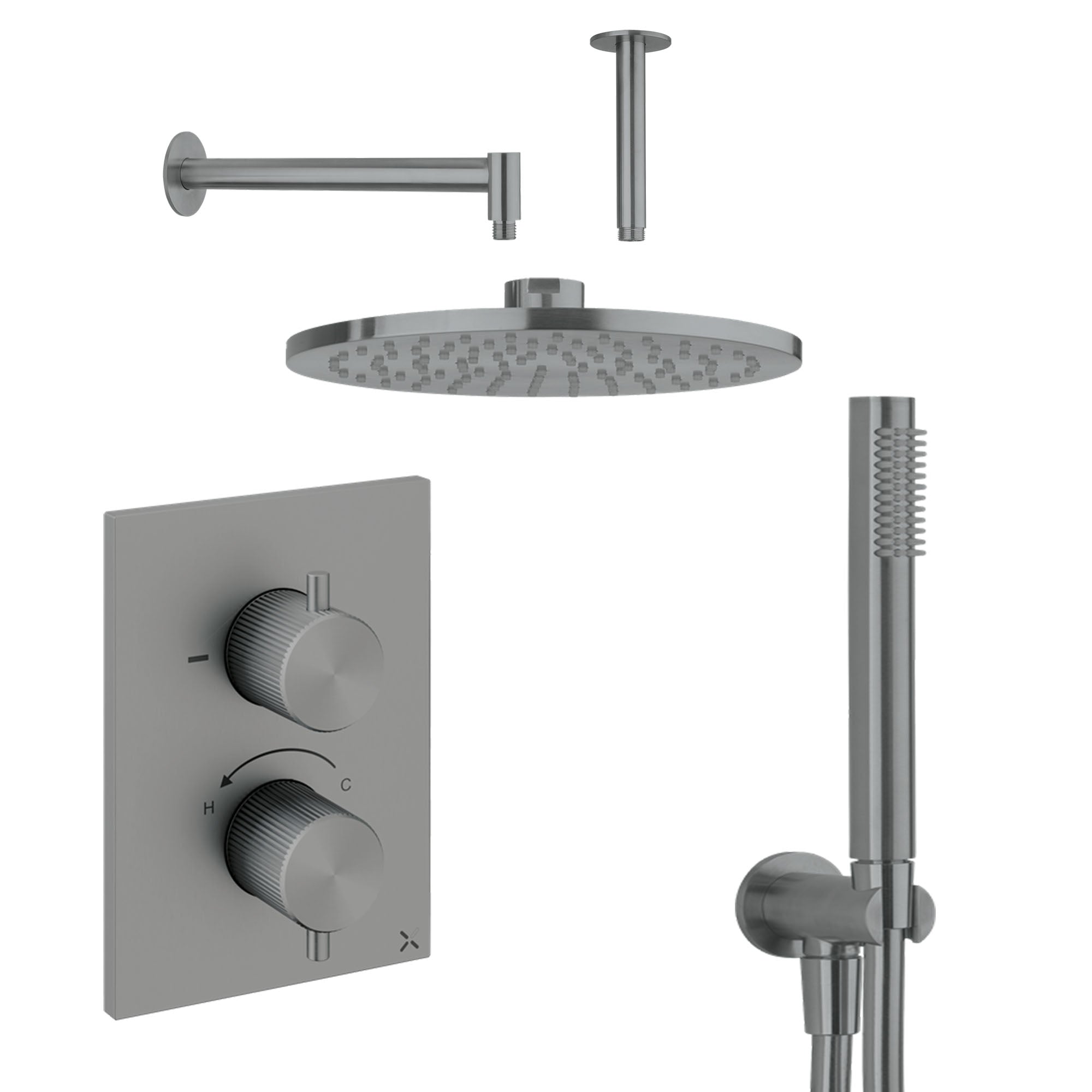 Crosswater 3ONE6 Dual Outlet Thermostatic Shower Valve With Pencil-Handset and Fixed Overhead Slate