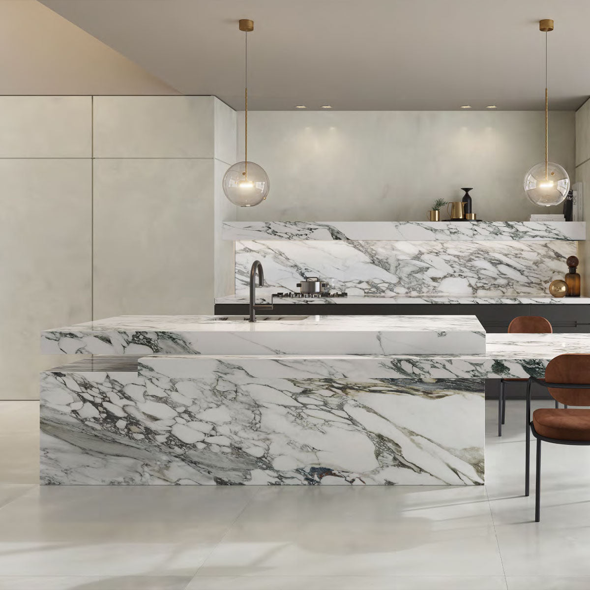 Deluxe Calacatta Macchia Vecchia Marble Effect Porcelain Tile Feature