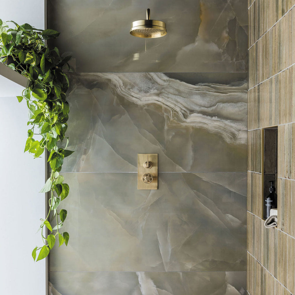 Deluxe Onyx Green Marble Effect Porcelain Tile 60x120cm Gloss | Deluxe ...