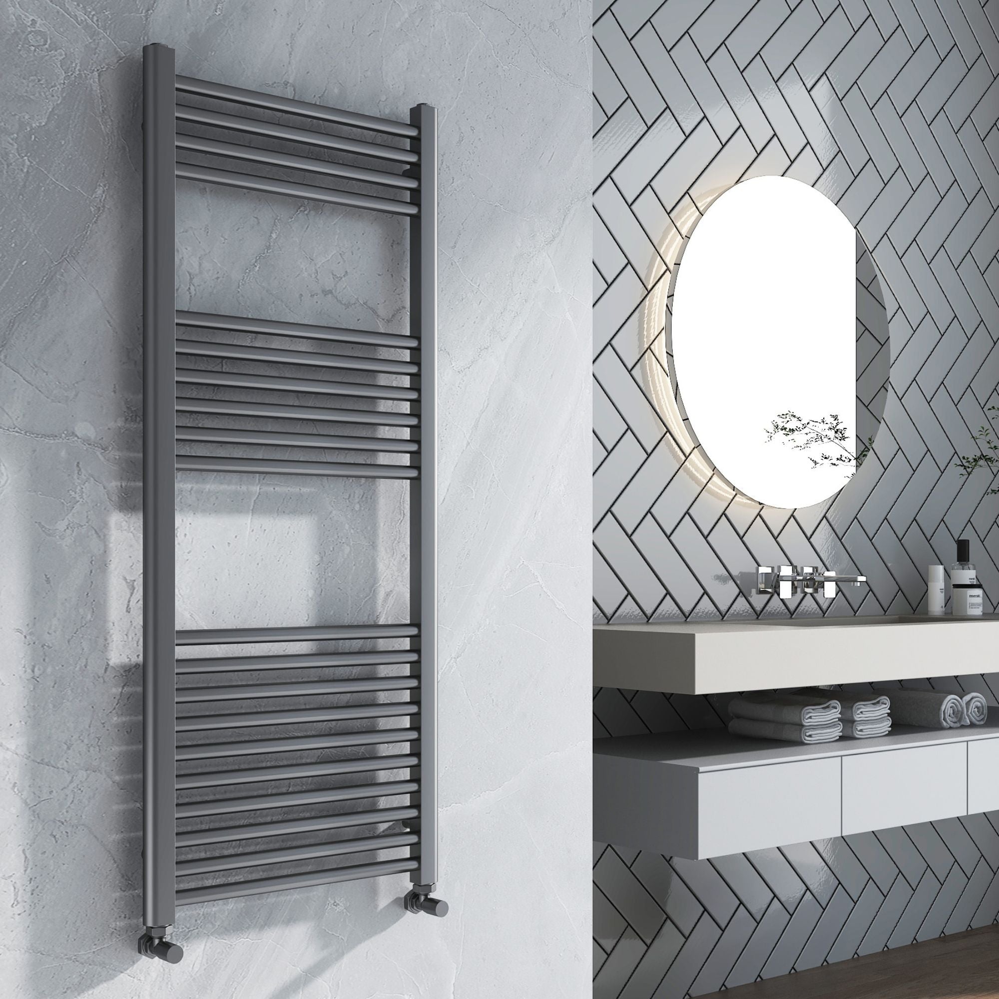 Ebro 1200 Straight Ladder Heated Towel Rail - Gun Metal