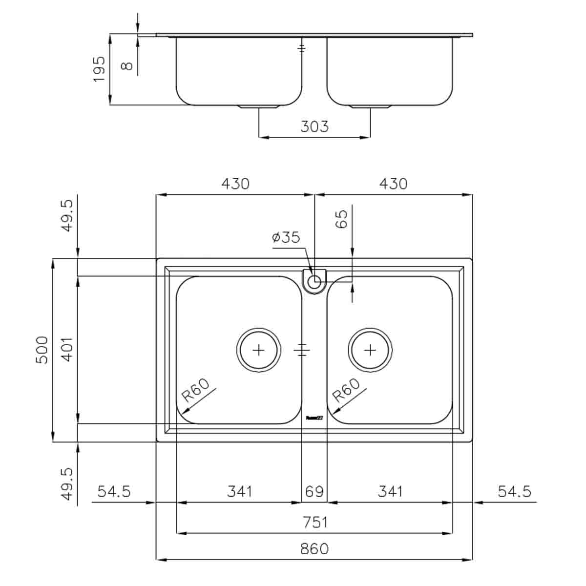 Foster Elettra Double Bowl Kitchen Sink Dimensions