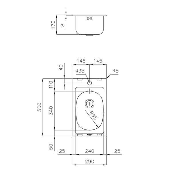 Foster S1000 Kitchen Sink 240x340mm Dimensions