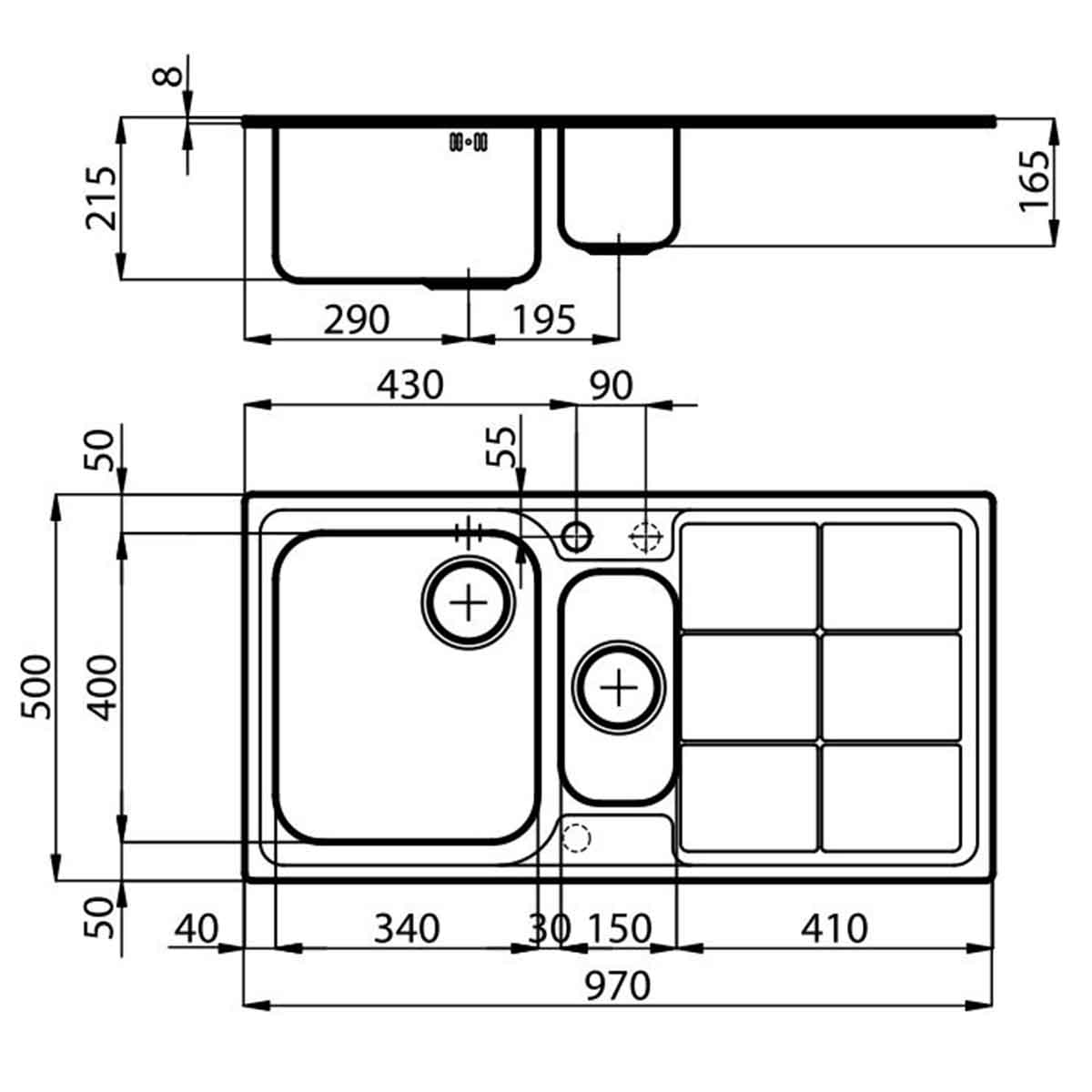 Foster S3000 1.5 Bowl Kitchen Sink with Drainer Dimensions