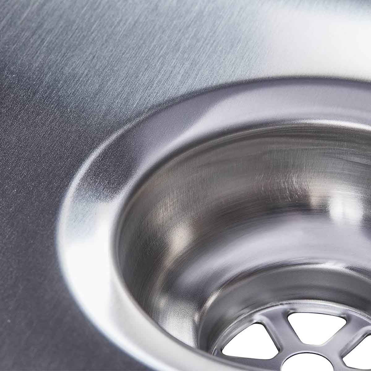 Foster Skin Double Kitchen Sink 750 Brushed Stainless Steel Close Up