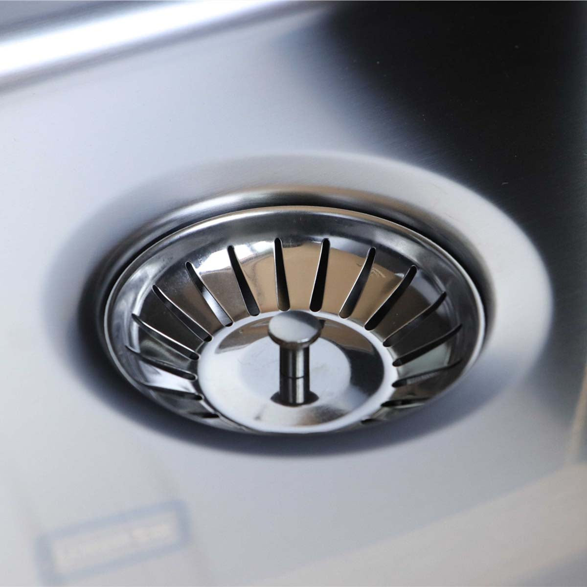 Foster Skin 400 Kitchen Sink - Brushed Stainless Steel Drain Close Up