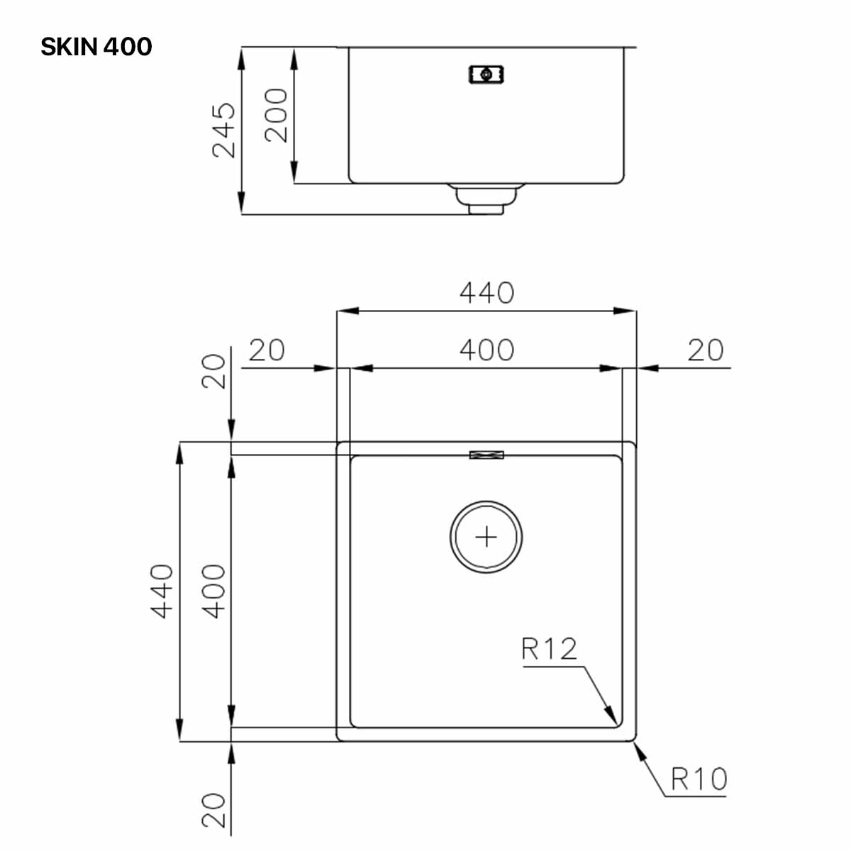 Foster Skin 400 Kitchen Sink - Dimensions