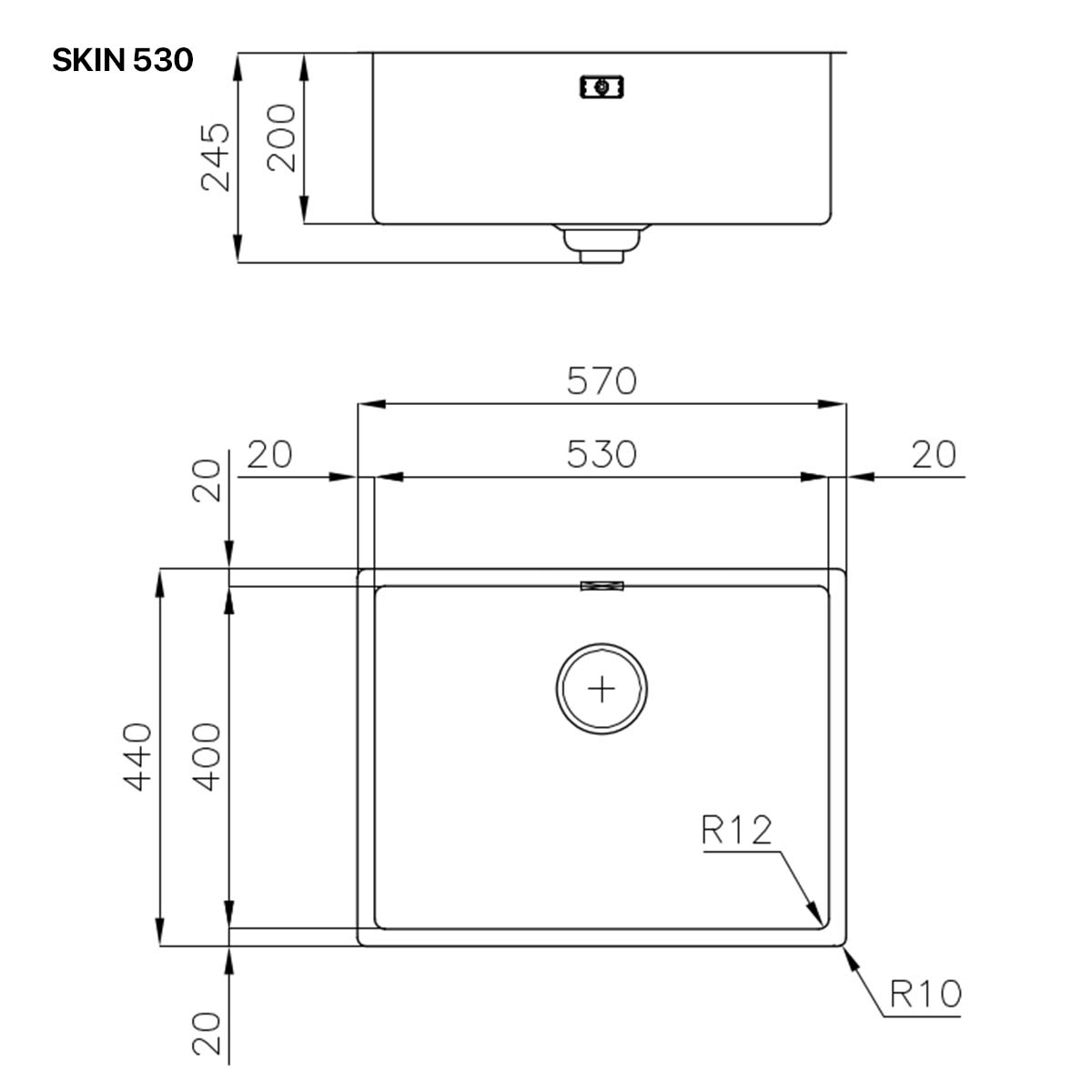 Foster Skin 530 Kitchen Sink - Dimensions