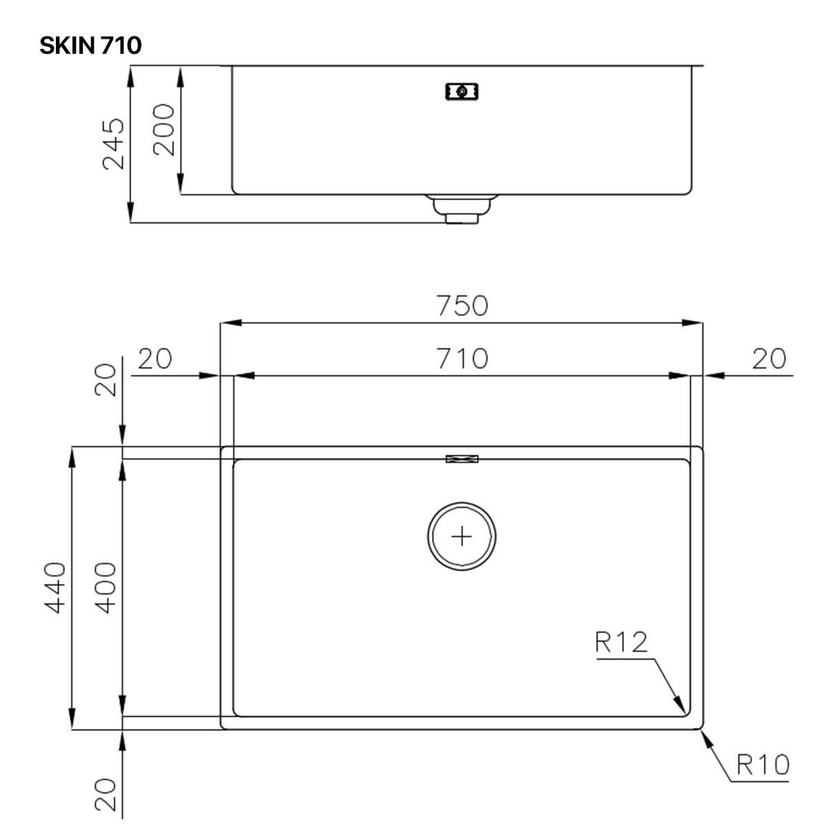 Foster Skin 710 Kitchen Sink - Dimensions