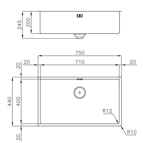 Foster Skin Double Kitchen Sink 750x440mm Dimensions