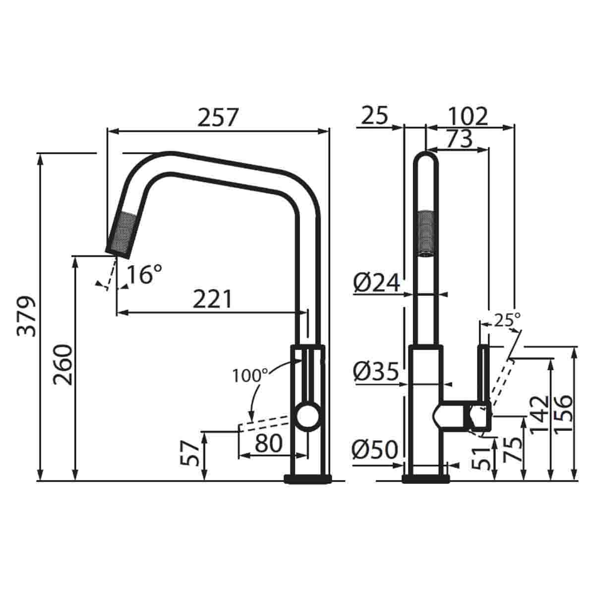 Foster ks plus single lever kitchen tap swivel spout and pullout spray satin dimensions