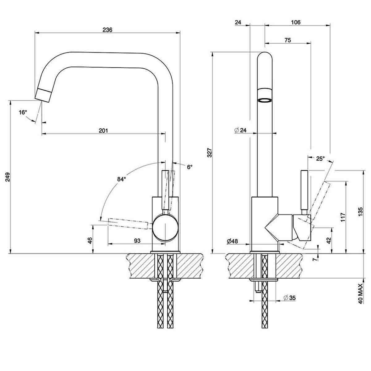 Foster ks single lever kitchen tap dimensions